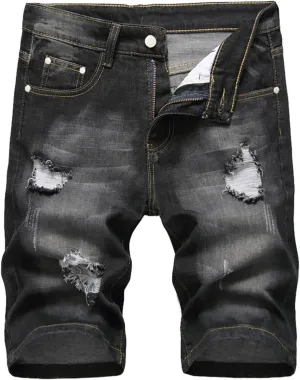 Men's Vintage Moto Biker Jeans Shorts Ripped Distressed Denim Shorts Slim Fit Summer Casual Straight Short Jeans Pant