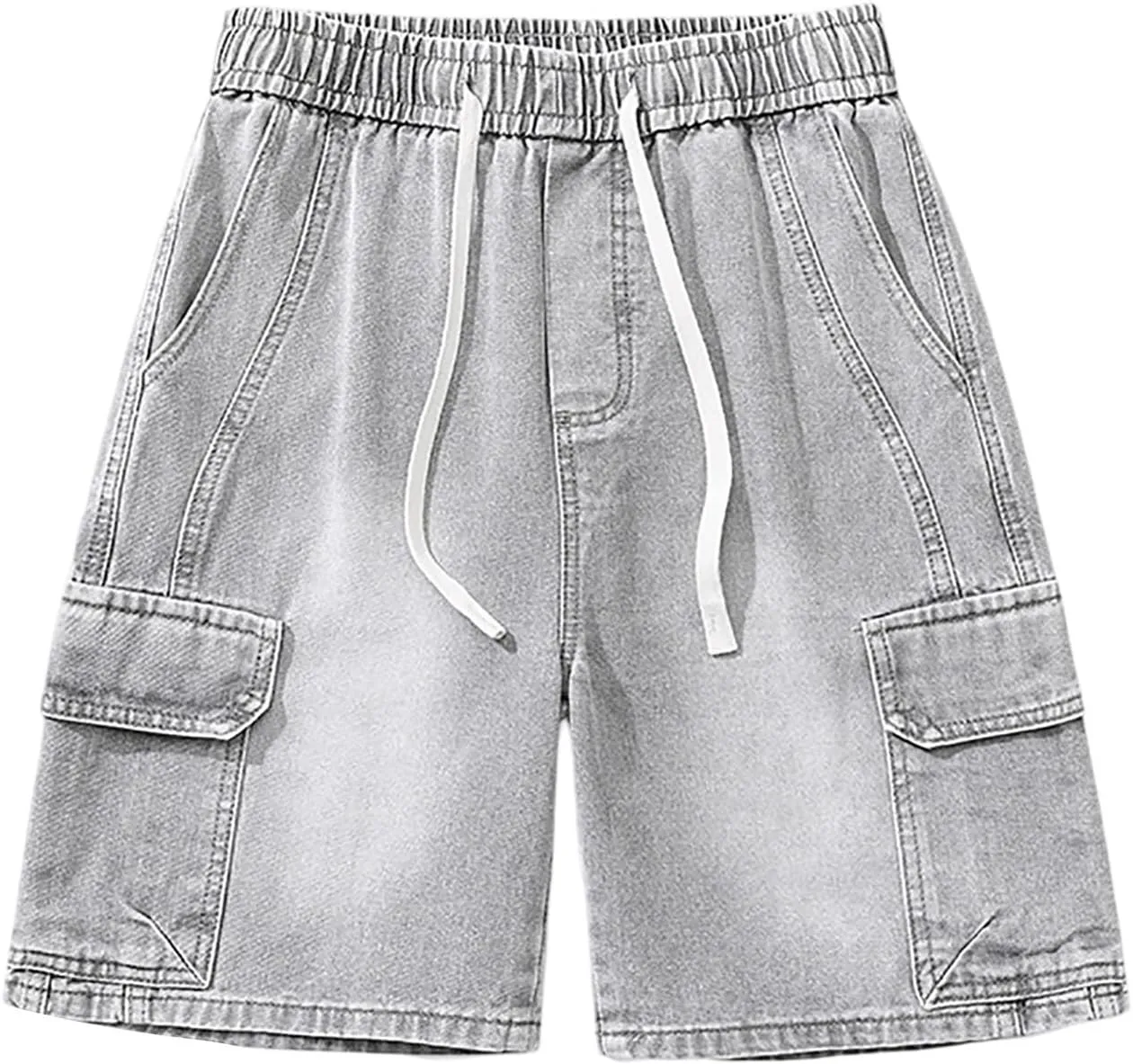Men's Wide Leg Y2K Hip Hop Mid Jean Shorts Baggy Denim Shorts with Pockets Aesthetic Pants Streetwear Clothes