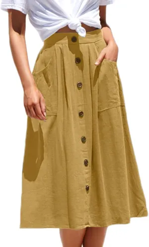 Meyeeka Womens Casual High Waist Flared A-line Skirt Pleated Midi Skirt with Pocket