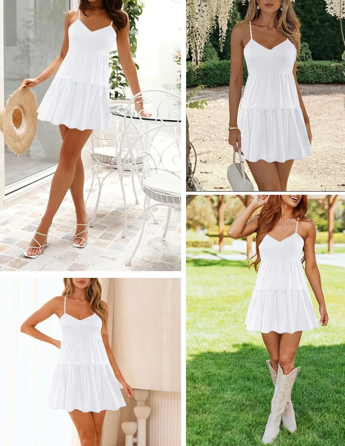 Nova In Sky Womens Summer Dresses 2025 Flowy Boho V-Neck Beach Sundresses Spaghetti Strap Tiered Mini Swing Skater Dress
