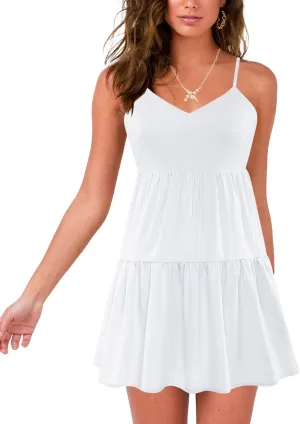 Nova In Sky Womens Summer Dresses 2025 Flowy Boho V-Neck Beach Sundresses Spaghetti Strap Tiered Mini Swing Skater Dress