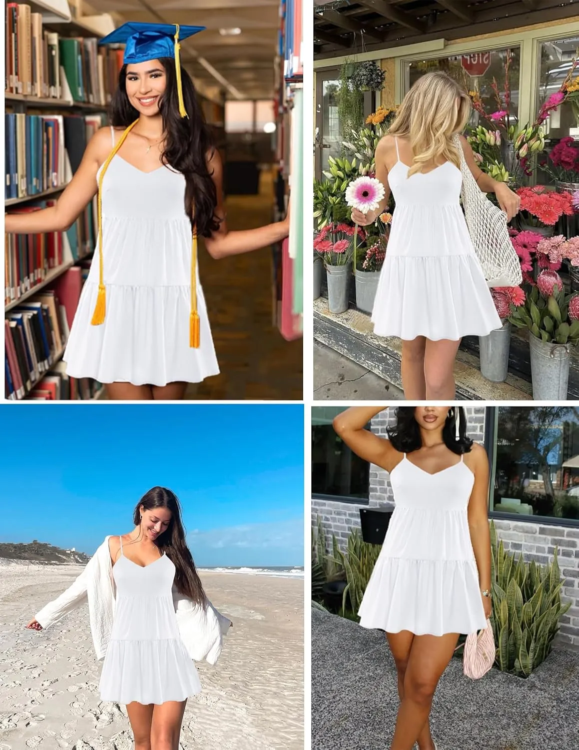 Nova In Sky Womens Summer Dresses 2025 Flowy Boho V-Neck Beach Sundresses Spaghetti Strap Tiered Mini Swing Skater Dress