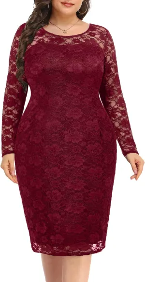 Pinup Fashion Plus Size Dresses for Wedding Guest Long Sleeve Cocktail Formal Party Dress for Women Sexy