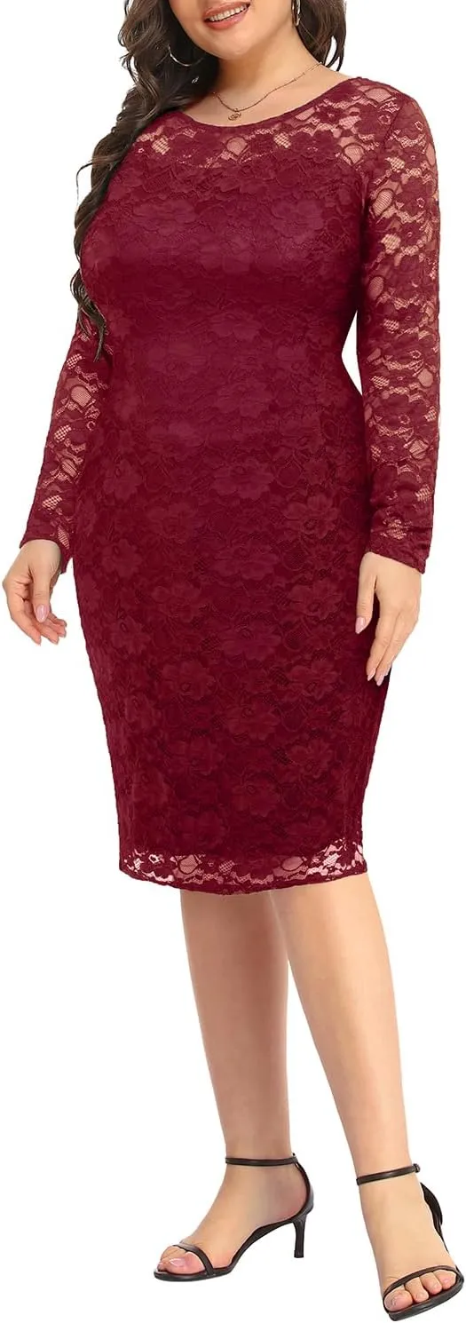 Pinup Fashion Plus Size Dresses for Wedding Guest Long Sleeve Cocktail Formal Party Dress for Women Sexy