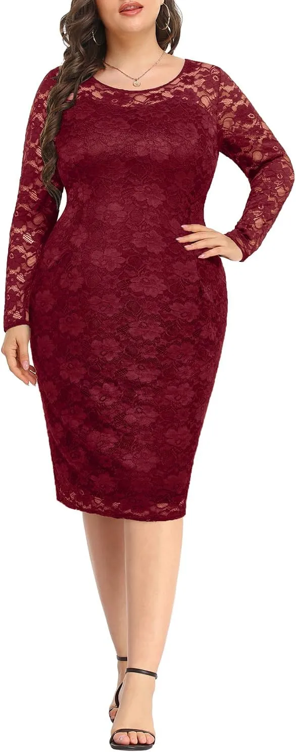 Pinup Fashion Plus Size Dresses for Wedding Guest Long Sleeve Cocktail Formal Party Dress for Women Sexy
