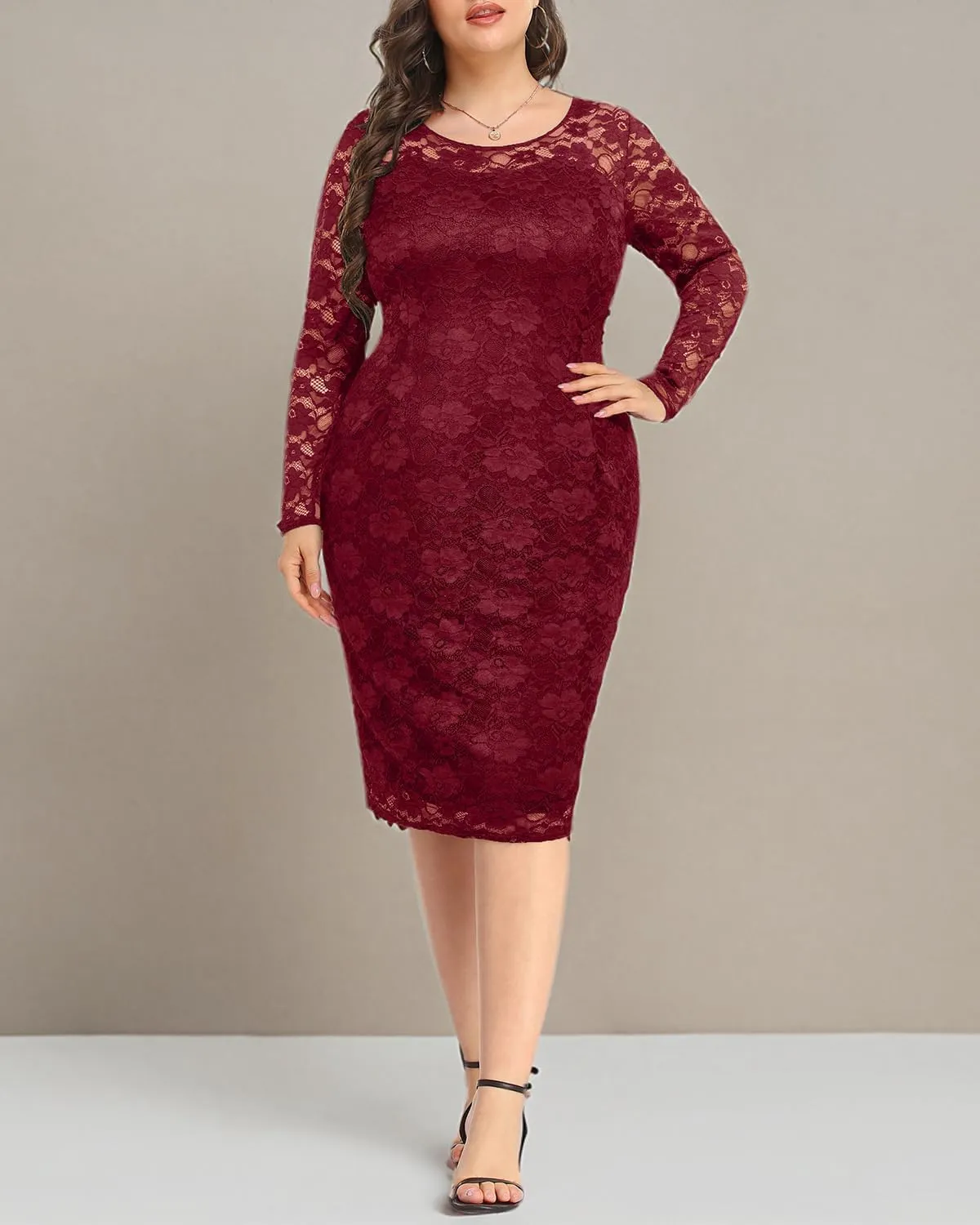 Pinup Fashion Plus Size Dresses for Wedding Guest Long Sleeve Cocktail Formal Party Dress for Women Sexy