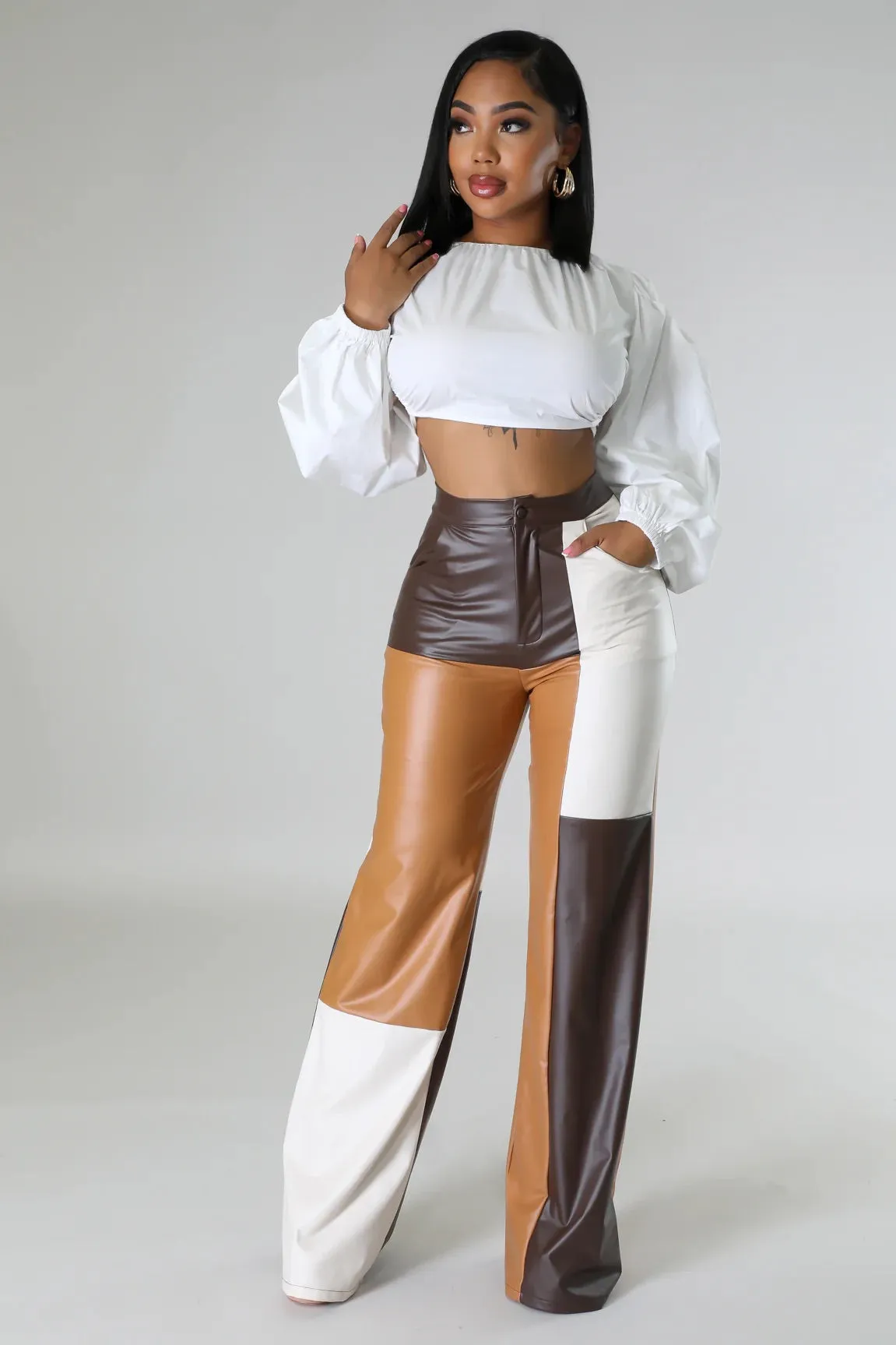 Round The Block Faux Leather Pants Brown