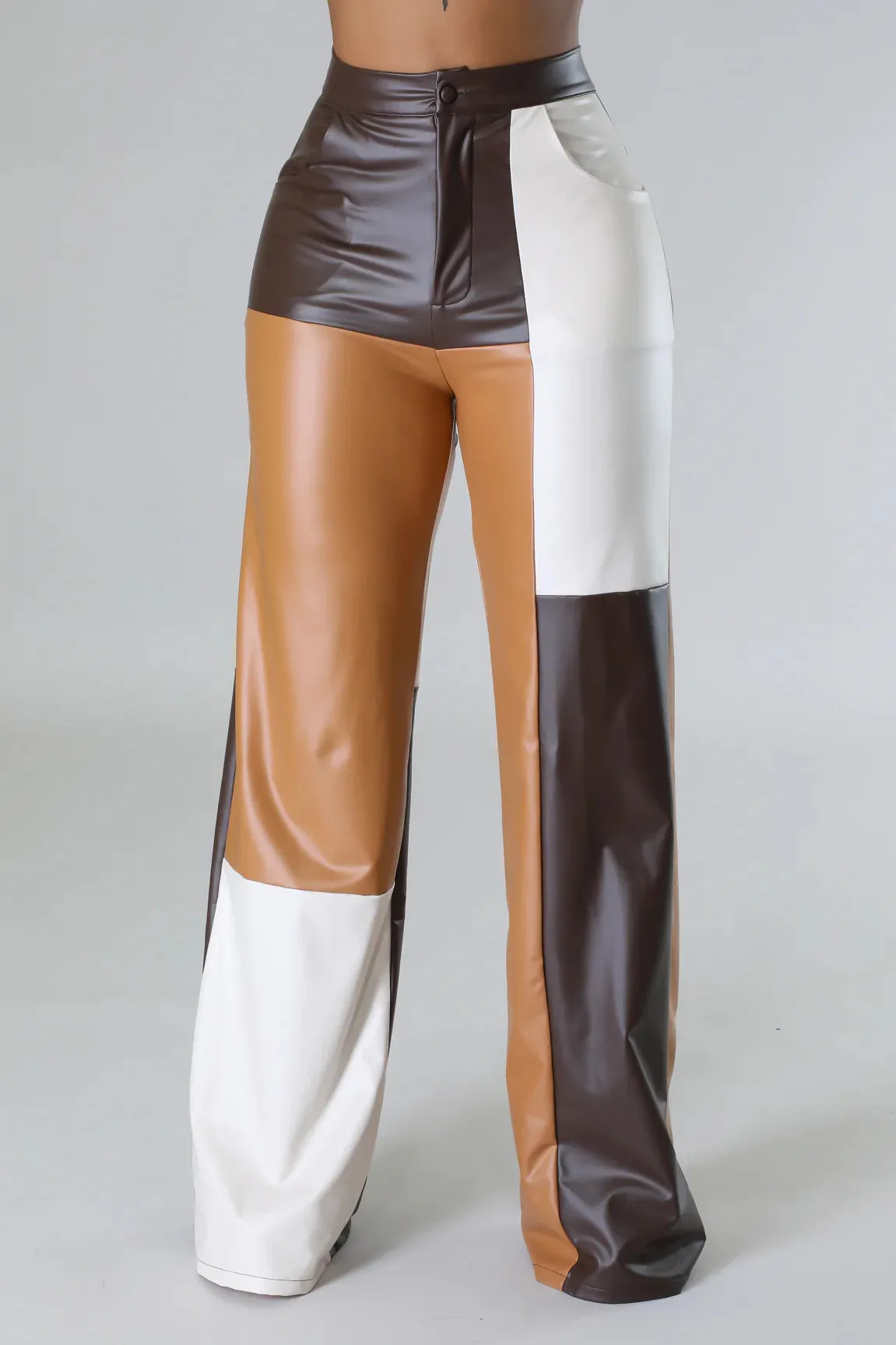 Round The Block Faux Leather Pants Brown