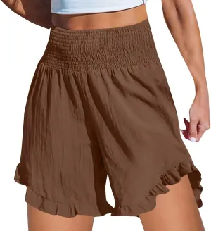 Ruffle Shorts Women Casual Loose High Waisted Boho Flowy Shorts Lightweight Summer Beach Short Pants 2025