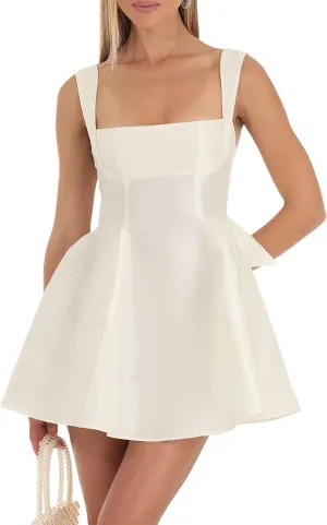 Sexy Dresses for Women Sleeveless Spaghetti Strap Mini Club Party Dress Backless Ruffle Hem Slip Dress