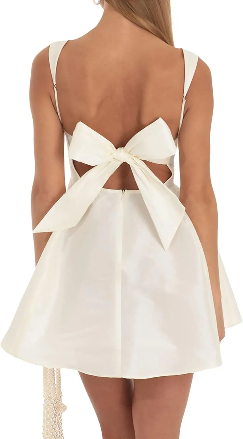 Sexy Dresses for Women Sleeveless Spaghetti Strap Mini Club Party Dress Backless Ruffle Hem Slip Dress