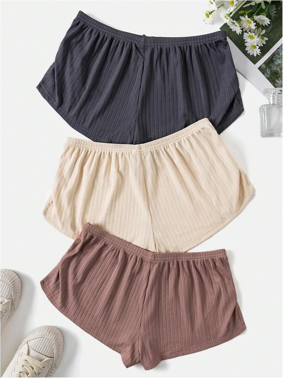 SHENHE Women's 3 Pack Soft Pajama Shorts Elastic Waist Solid Lounge Shorts Sleepwear