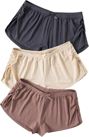 SHENHE Women's 3 Pack Soft Pajama Shorts Elastic Waist Solid Lounge Shorts Sleepwear