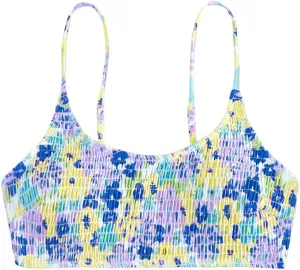 SHENHE Women's Floral Smocked Backless Spaghetti Strap Padded Swimsuit Bathing Suit Bikini Tops