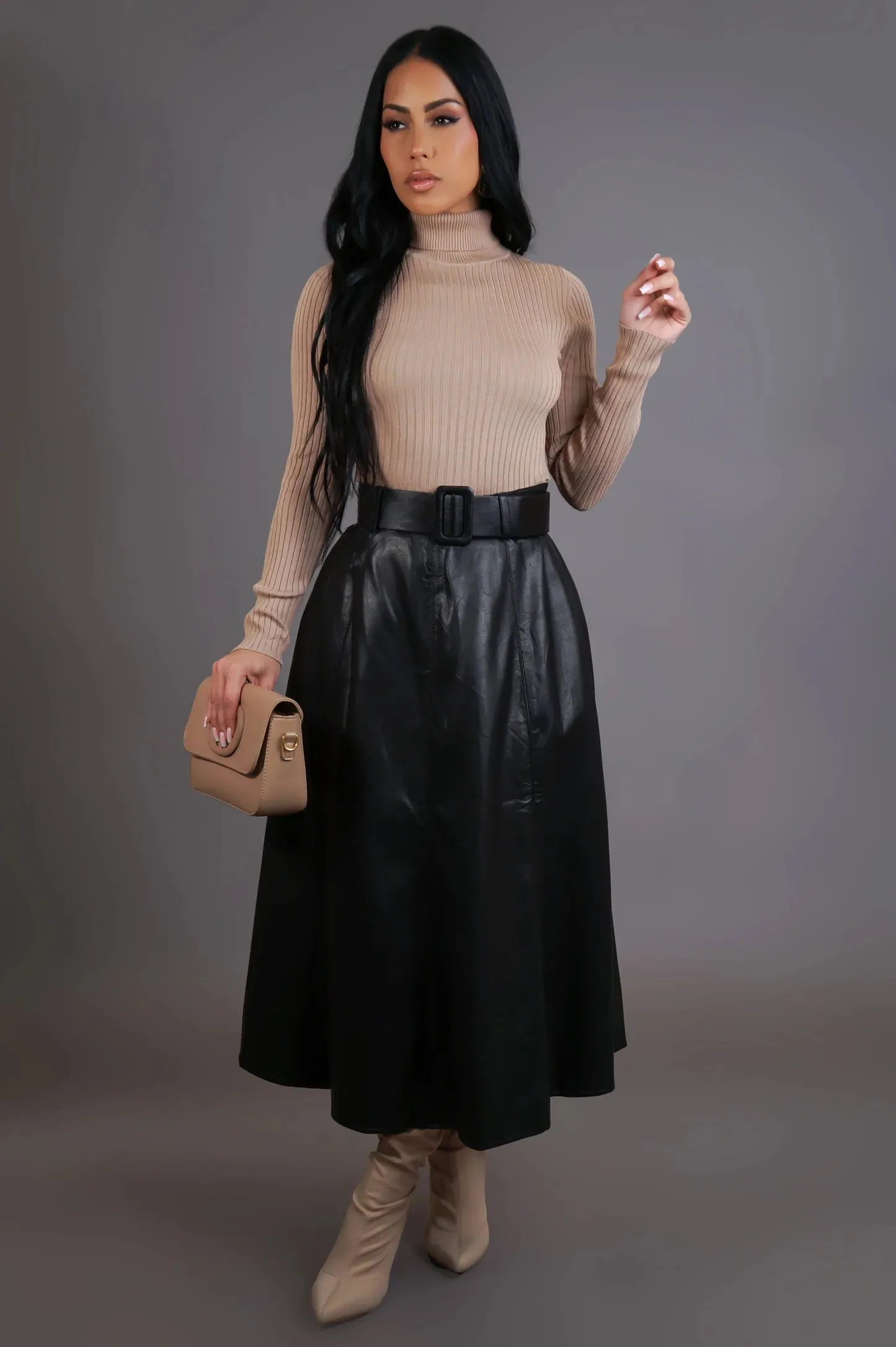 Shiloh Faux Leather Skirt Black
