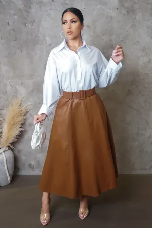 Shiloh Faux Leather Skirt Camel