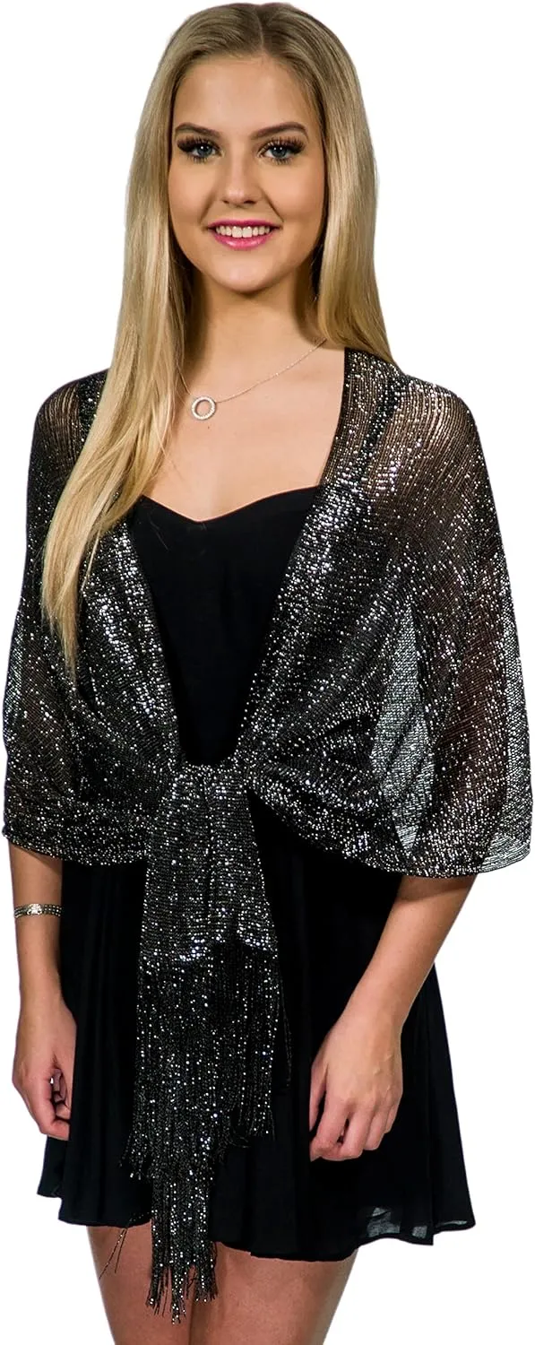 ShineGlitz Shawls and Wraps for Evening Dresses, Metallic Glitter Shawls for Women, Sparkling Wedding Giving Shawl Gift