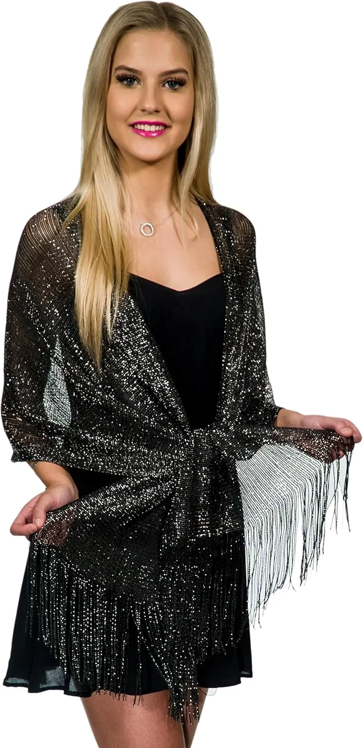 ShineGlitz Shawls and Wraps for Evening Dresses, Metallic Glitter Shawls for Women, Sparkling Wedding Giving Shawl Gift