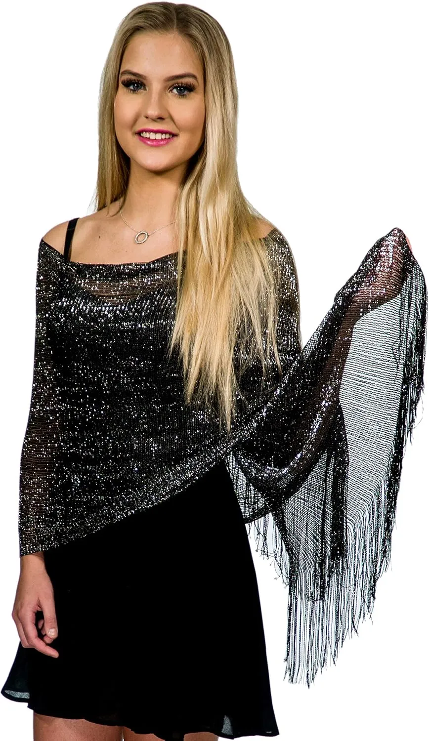ShineGlitz Shawls and Wraps for Evening Dresses, Metallic Glitter Shawls for Women, Sparkling Wedding Giving Shawl Gift