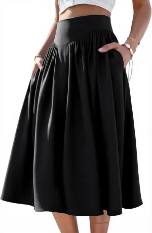 Skirts for Women Midi Length 2025 Summer Vintage A-line Long Pleated Skirt