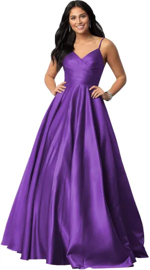 Skycity Long A Line Prom Dress for Women 2024 V Neck Accentuated with Ruched Satin Bridesmaid Dresses Z017