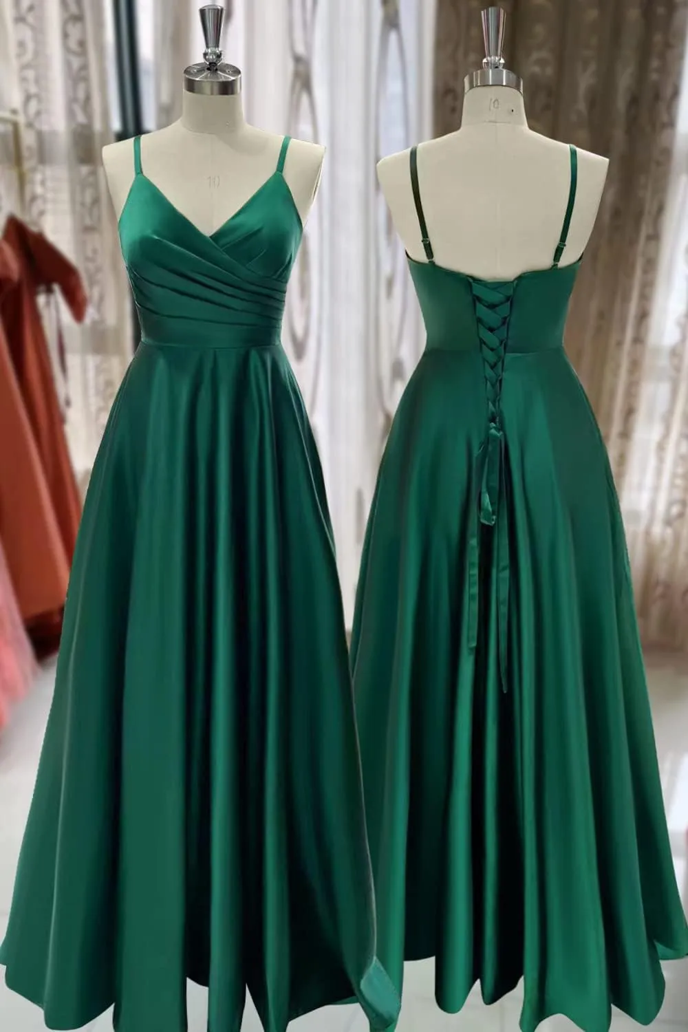 Skycity Long A Line Prom Dress for Women 2024 V Neck Accentuated with Ruched Satin Bridesmaid Dresses Z017