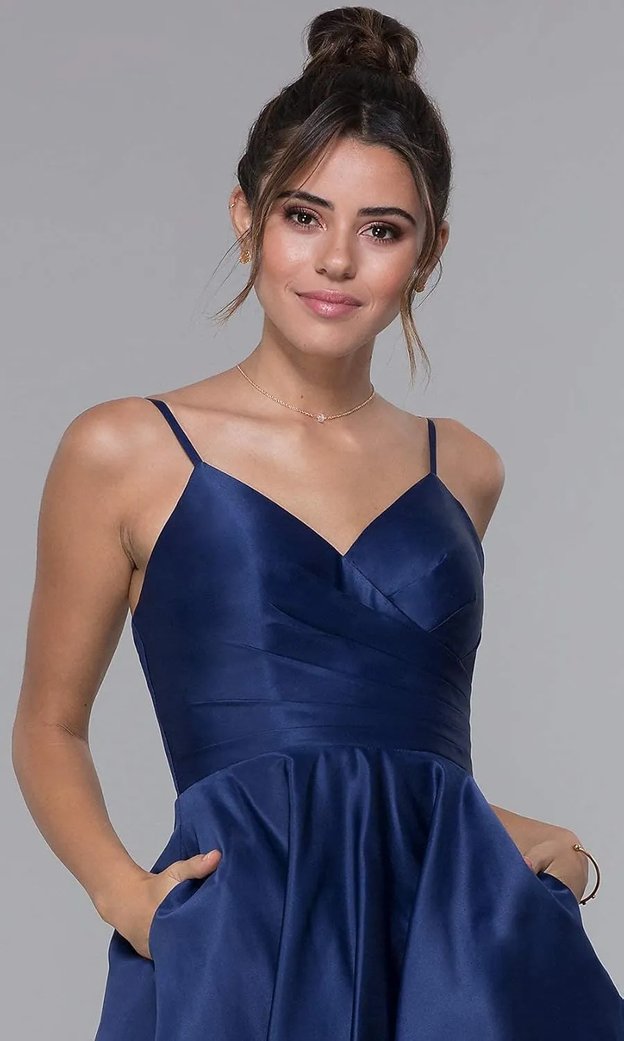 Skycity Long A Line Prom Dress for Women 2024 V Neck Accentuated with Ruched Satin Bridesmaid Dresses Z017
