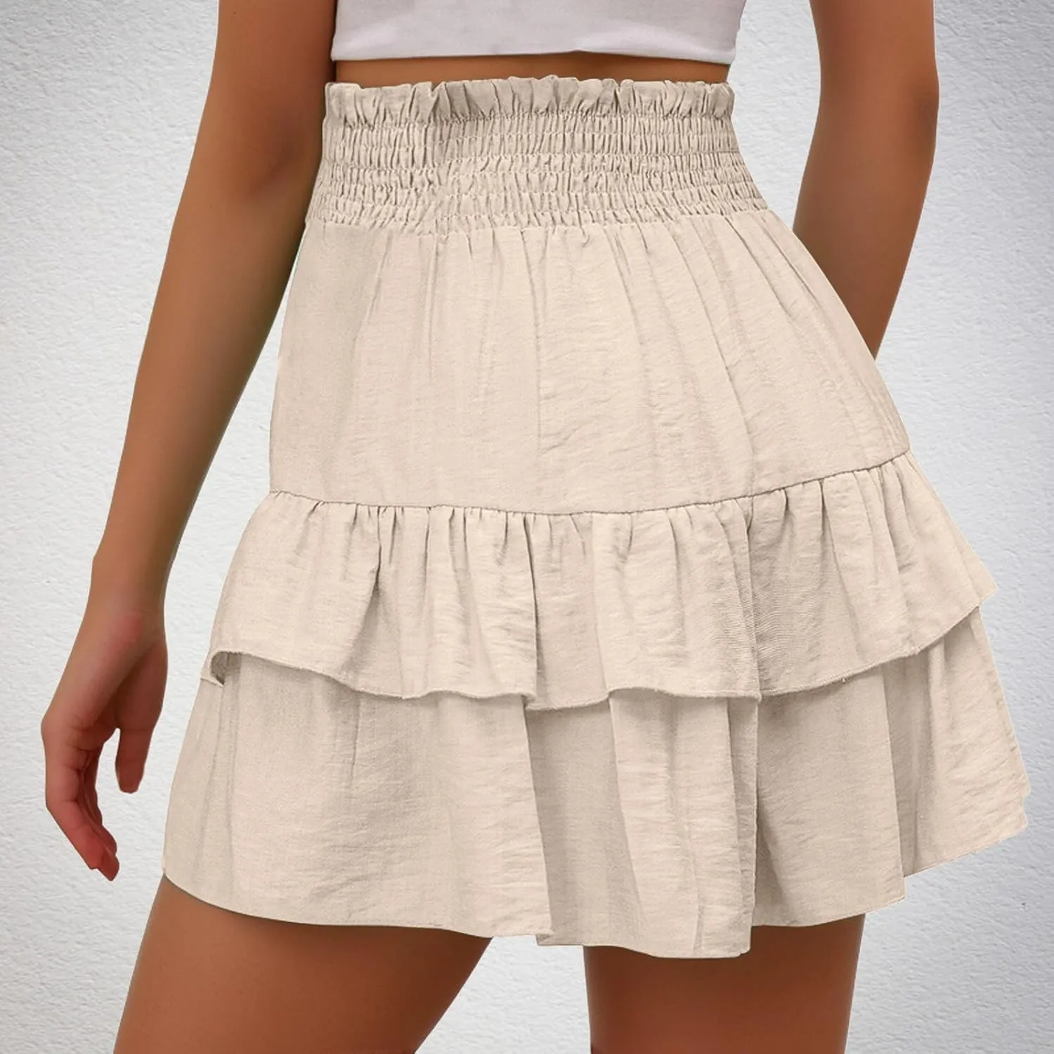 Summer Shorts for Women 2024 Elastic High Waisted Pleated Ruffle Mini Skirts Cute Beach Vacation Flowy Shorts Skorts