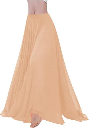 themilestocks Women Chiffon Maxi Skirt 9 Yard Hem Long Summer Mopping Dress Ankle-Length Elastic Pleated Retro Beach