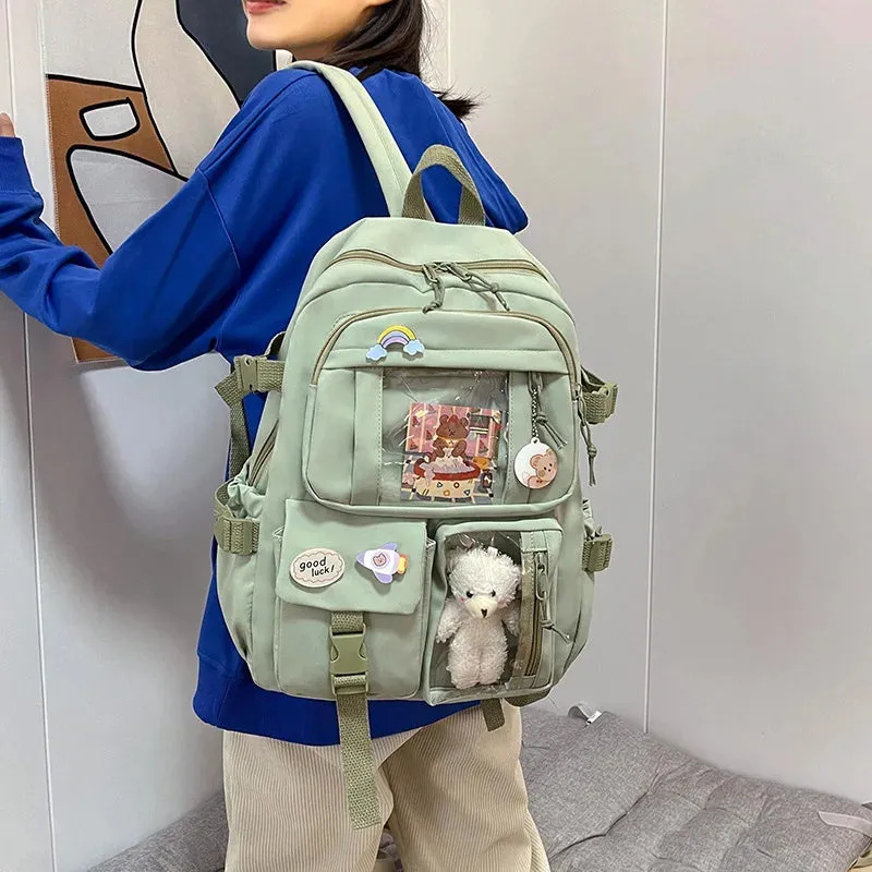 Uniwim Cute Women Backpacks Waterproof Multi-Pocket Git Nylon School Backpack For Student Female Girls Kawaii Laptop Book Pack Mochilas