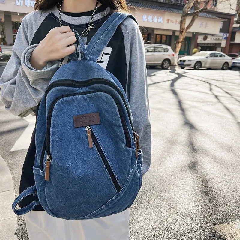 Uniwim Denim Backpacks Y2K Women's Backpack Canvas Shoulders Bag Sports Knapsack Quality Packbag Vintage Rucksack Student Jeans Mochila