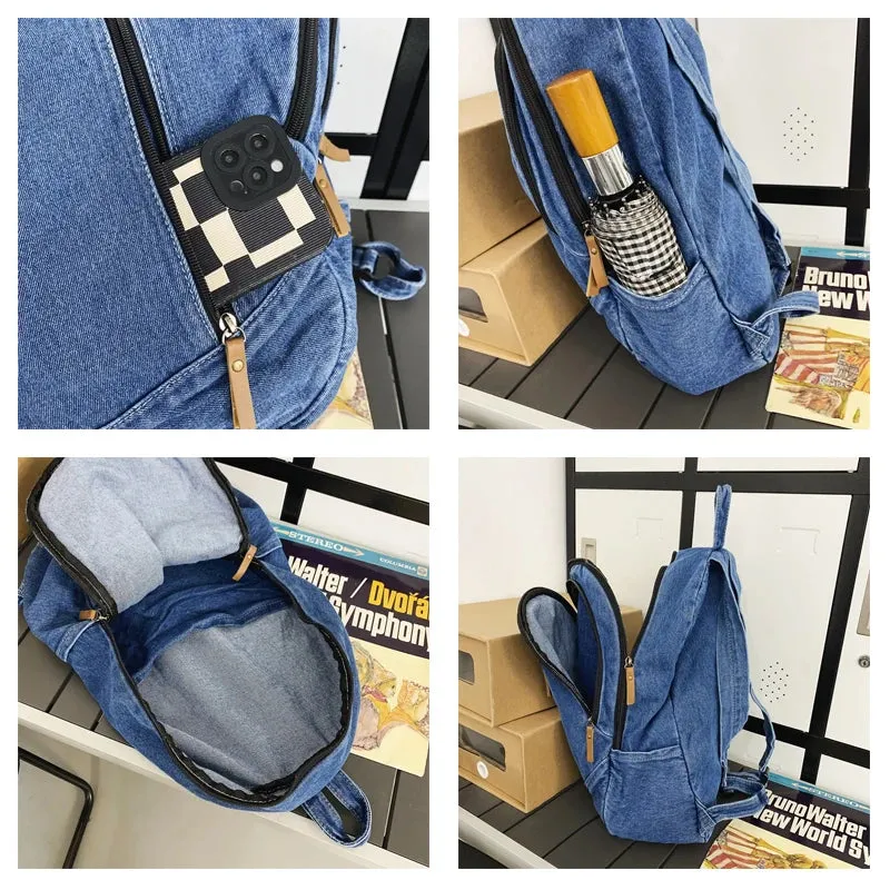 Uniwim Denim Backpacks Y2K Women's Backpack Canvas Shoulders Bag Sports Knapsack Quality Packbag Vintage Rucksack Student Jeans Mochila