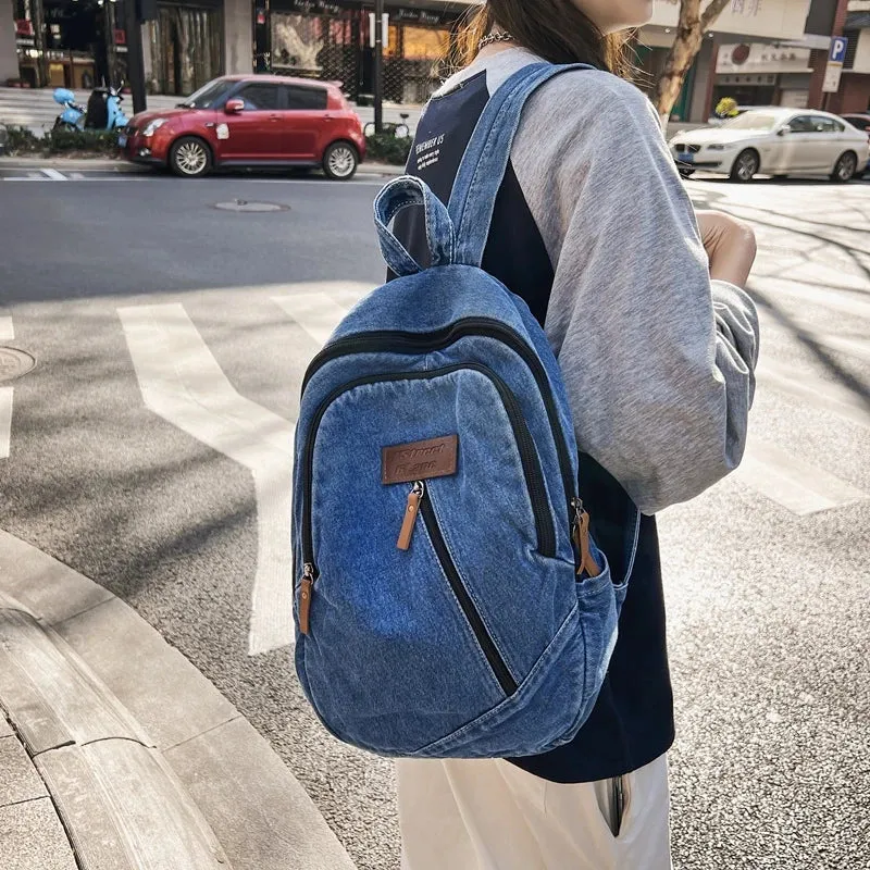 Uniwim Denim Backpacks Y2K Women's Backpack Canvas Shoulders Bag Sports Knapsack Quality Packbag Vintage Rucksack Student Jeans Mochila