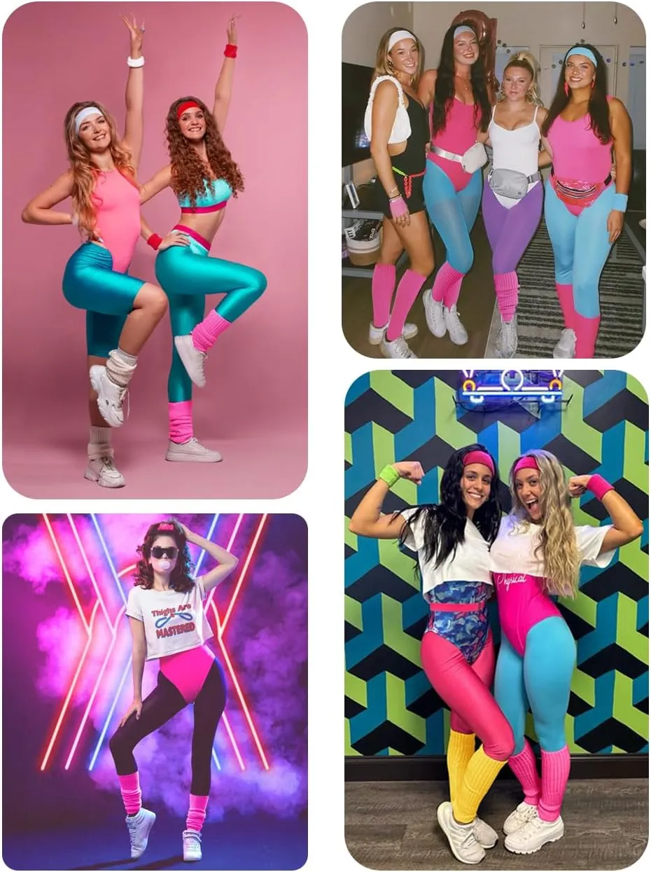 v28 Women Juniors Neon Ribbed Leg Warmers for 80s Eighty's Party Sports Yoga
