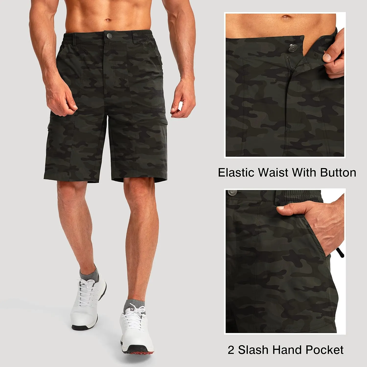 Viodia Men's Hiking Cargo Shorts with 6 Pockets Quick Dry Lightweight Stretch Shorts for Men Outdoor Fishing Golf Shorts