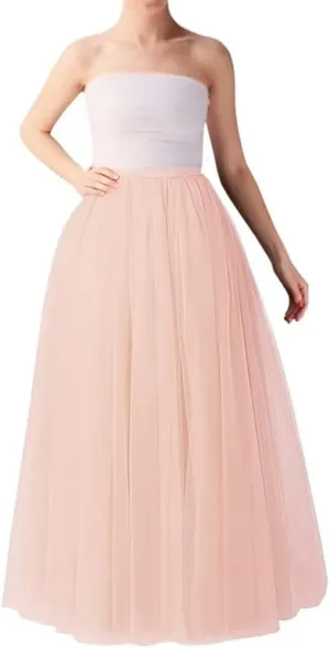 WDPL Wedding Planning A-line Maxi Long Tulle Skirt for Women Foor Length Evening Party Skirts