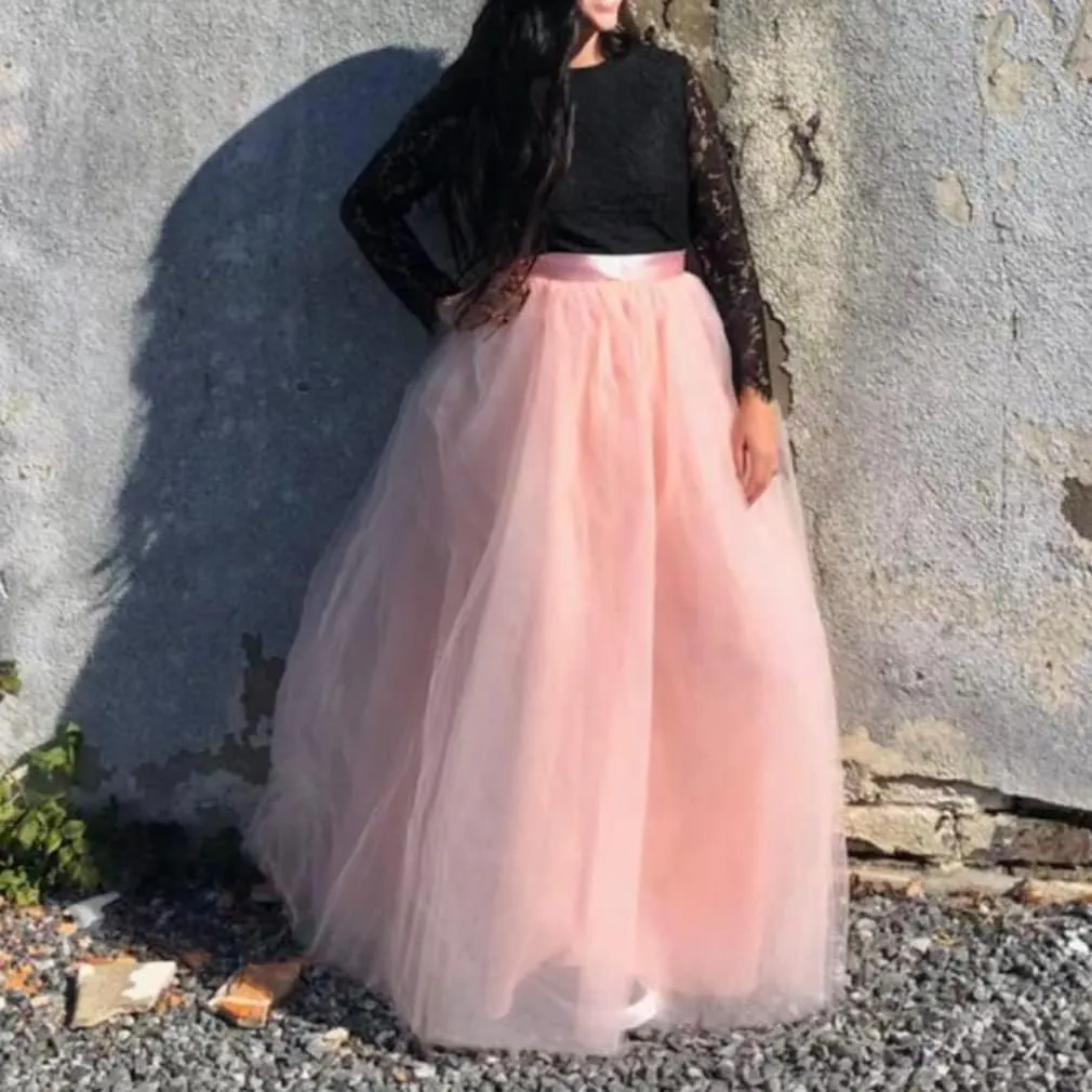 WDPL Wedding Planning A-line Maxi Long Tulle Skirt for Women Foor Length Evening Party Skirts
