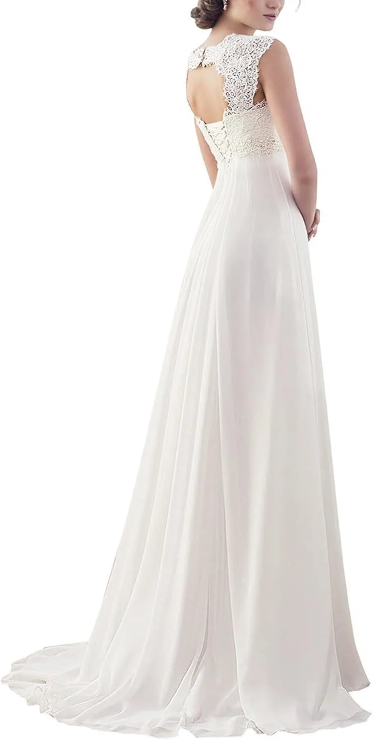 Wedding Dresses for Bride 2023 Sleeveless Lace Petite/Plus Size Bridal Gowns for Civil Wedding for Beach Wedding