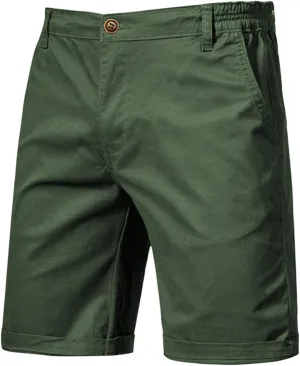 WENKOMG1 Cotton Shorts for Men Solid Chino Casual Knee Length Work Shorts Summer Slim Fit 10" Inseam Flat Front Shorts