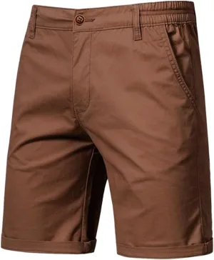 WENKOMG1 MensCotton Shorts Solid Chino Casual Knee Length Work Shorts Summer Slim Fit 10" Inseam Flat Front Shorts