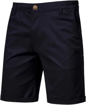 WENKOMG1 MensCotton Shorts Solid Chino Casual Knee Length Work Shorts Summer Slim Fit 10" Inseam Flat Front Shorts