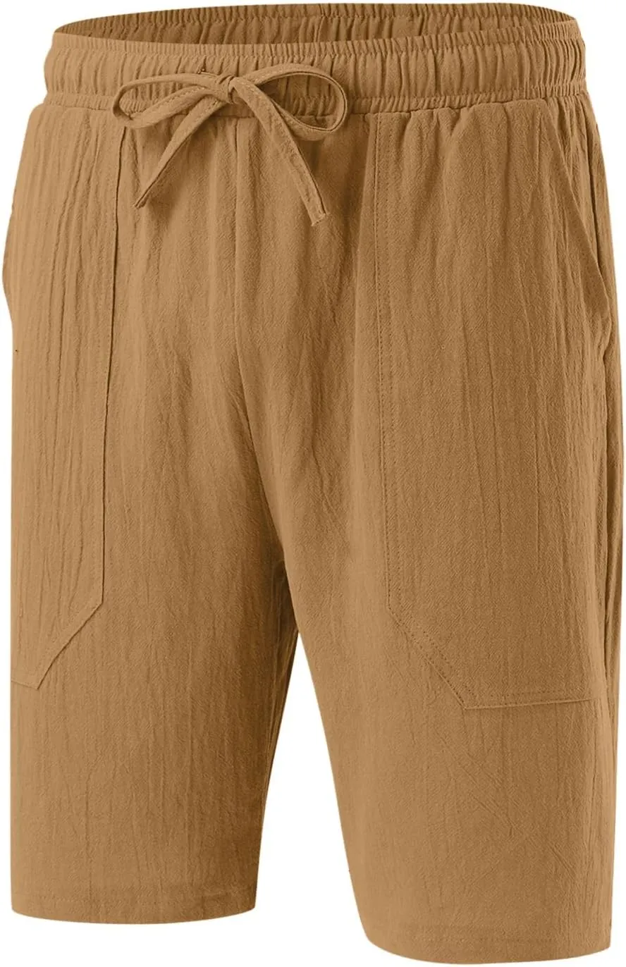 White Linen Shorts Men Big and Tall Beach Shorts Casual Cotton Linen Shorts Loose Lightweight Short Athletic Linen