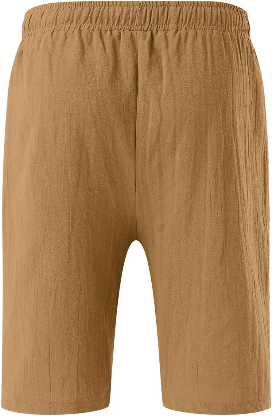 White Linen Shorts Men Big and Tall Beach Shorts Casual Cotton Linen Shorts Loose Lightweight Short Athletic Linen