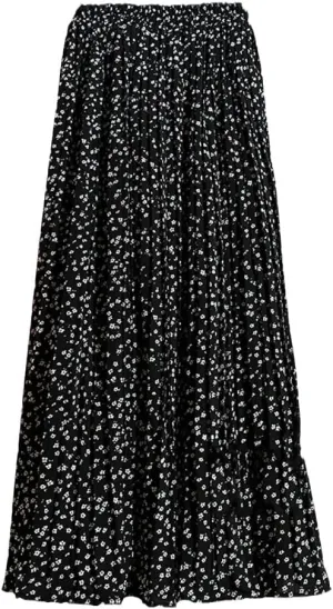Women Chiffon Midi Pleated High Waist Skirts Floral Painting Printed Long Skirts