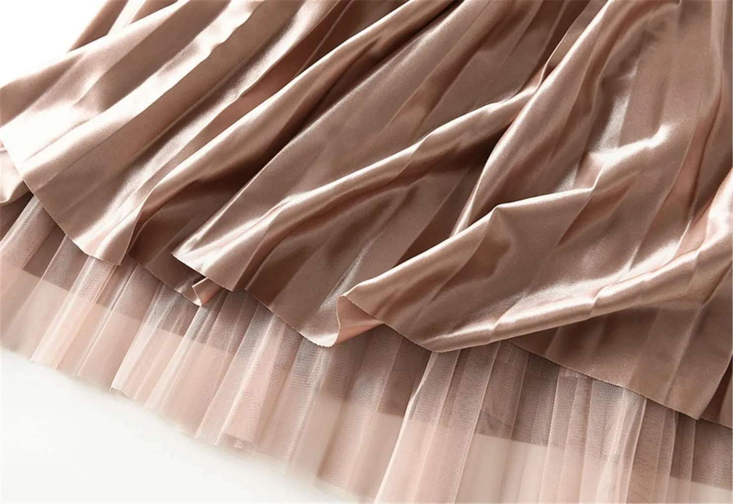 Women Pleated Skirt Fashion Midi Long Velvet Skirts Mesh Skirt