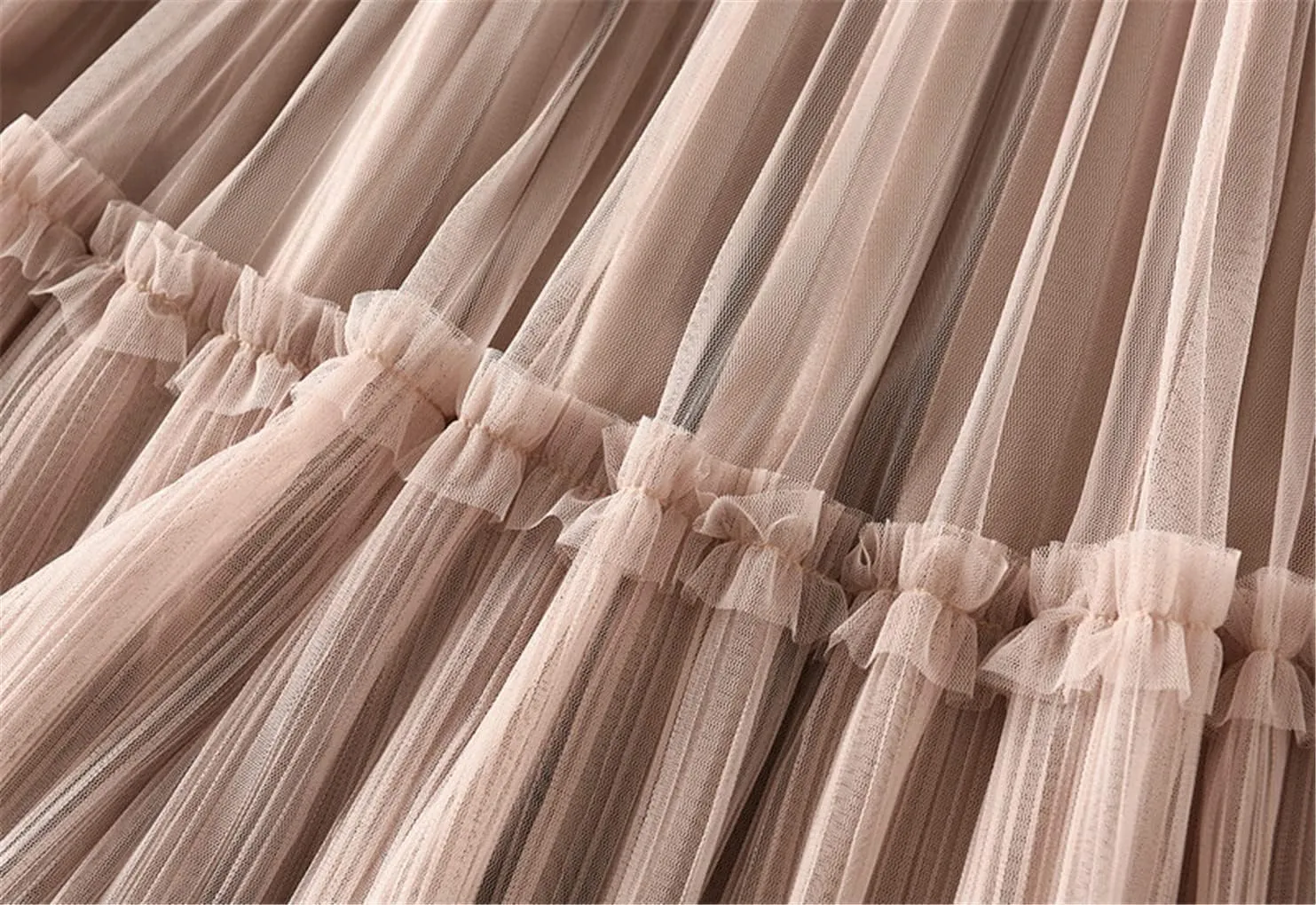 Women Pleated Skirt Fashion Midi Long Velvet Skirts Mesh Skirt