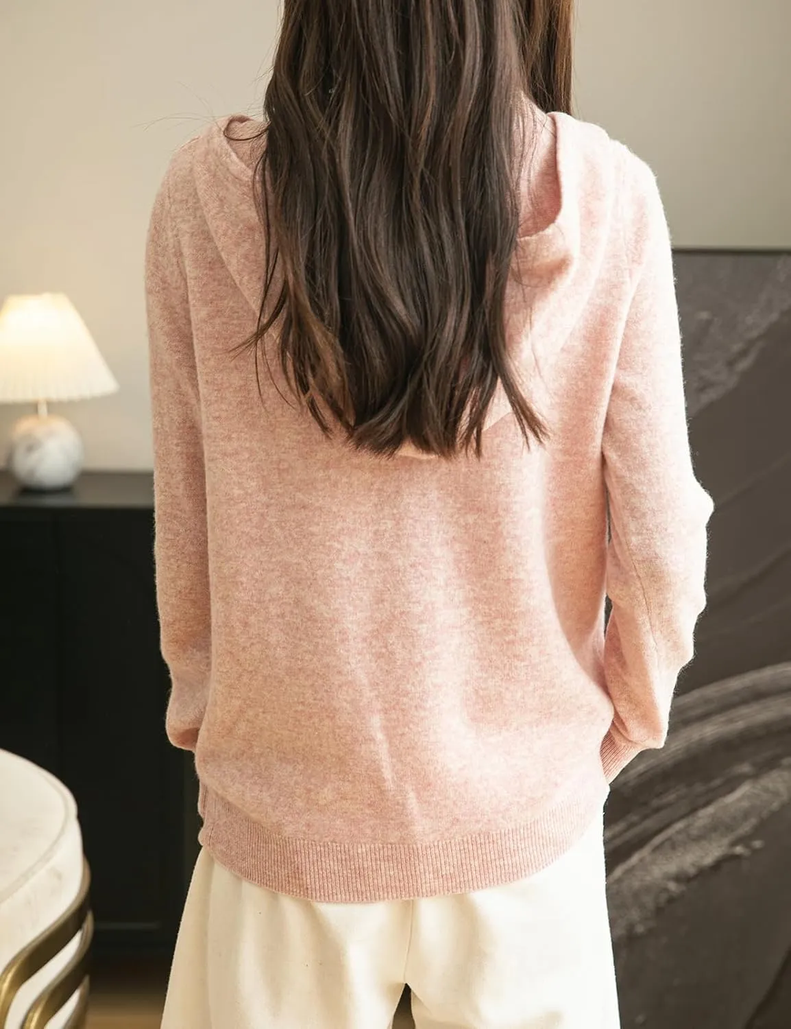 Women's 100% Merino Wool Zip Up Hoodies 2025 Fall Winter Warm Long Sleeve Knit Sweatshirt Cardigan with Pocket