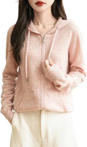 Women's 100% Merino Wool Zip Up Hoodies 2025 Fall Winter Warm Long Sleeve Knit Sweatshirt Cardigan with Pocket