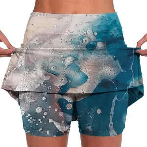 Womens Golf Skorts Skirts Tie Dye Printed High Waisted Tennis Skirt with Shorts Sports Bottoming Skirts