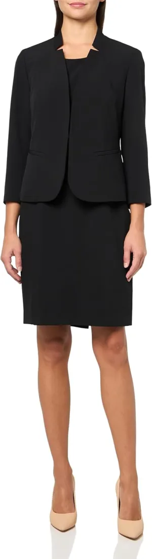 Women's Notched Collar Cardigan-Style Blazer & Dress, 2pc Set